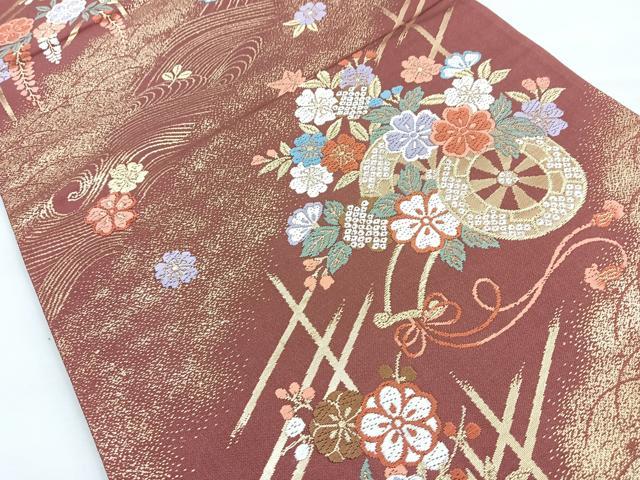 平和屋着物◎六通柄袋帯 唐織 花車文 金糸 正絹 逸品 DAAK2667ob