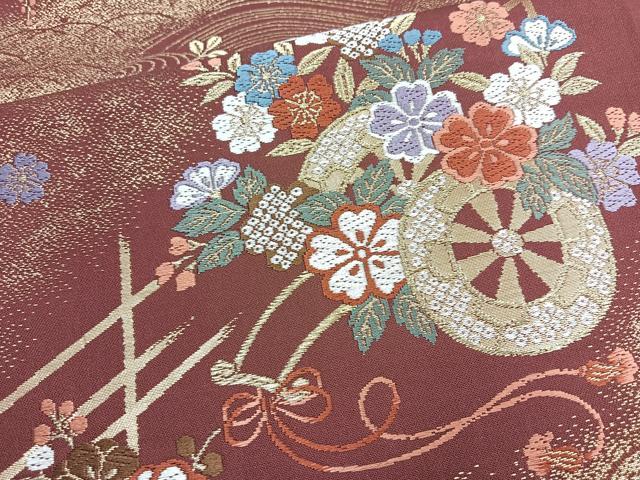 平和屋着物◎六通柄袋帯 唐織 花車文 金糸 正絹 逸品 BAAN5275cm