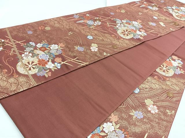 平和屋着物◎六通柄袋帯 唐織 花車文 金糸 正絹 逸品 BAAN5275cm