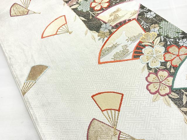 平和屋着物◎九百佐賀錦 六通柄袋帯 舞扇花文 金銀糸 正絹 逸品 BAAN5282cm