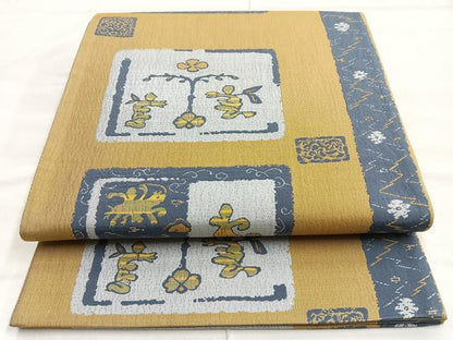 平和屋着物◎六通柄袋帯 人物文 正絹 逸品 BAAN5283cm