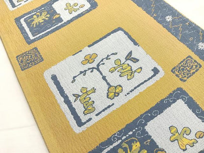 平和屋着物◎六通柄袋帯 人物文 正絹 逸品 BAAN5283cm