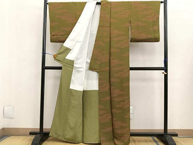 雲に鹿子の地模様 裄66 一つ紋 色無地 正絹 T-6729 平和屋着物□上質な小紋 鹿の子雲文 正絹 逸品 BAAN5947ct