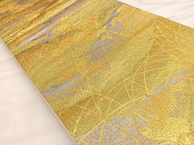 平和屋着物■六通柄袋帯　流水花鶴文　金糸　正絹　逸品　BAAN6176ea