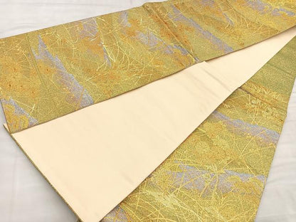 平和屋着物■六通柄袋帯　流水花鶴文　金糸　正絹　逸品　BAAN6176ea