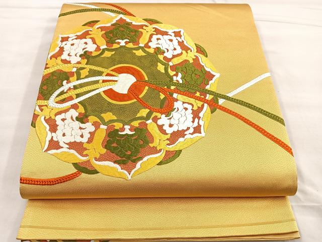 平和屋着物■太鼓柄袋帯　総刺繍　鏡裏文　正絹　逸品　BAAN6180ea