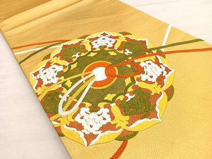 平和屋着物■太鼓柄袋帯　総刺繍　鏡裏文　正絹　逸品　BAAN6180ea