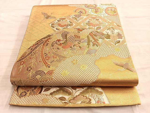 平和屋着物■六通柄袋帯 唐織 鳳凰地紙有職文 金糸 正絹 逸品 BAAN6434du