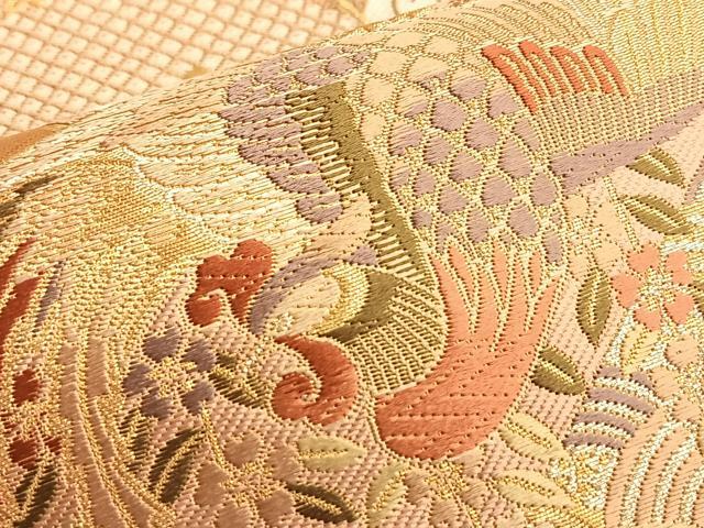 平和屋着物■六通柄袋帯 唐織 鳳凰地紙有職文 金糸 正絹 逸品 BAAN6434du