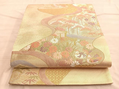 平和屋着物◎六通柄袋帯　唐織　流水鴛鴦有職文　金銀糸　正絹　逸品　BAAN6485du