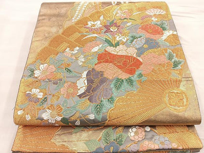 平和屋着物■六通柄袋帯　桃山　金糸　引箔　正絹　逸品　BAAN7718ea