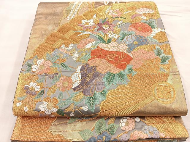 平和屋着物■六通柄袋帯　桃山　金糸　引箔　正絹　逸品　BAAN7718ea