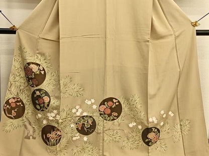 平和屋着物●豪華色留袖 駒刺繍 花丸文 金彩 正絹 逸品 BAAN8744pm