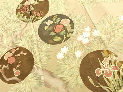 平和屋着物●豪華色留袖 駒刺繍 花丸文 金彩 正絹 逸品 BAAN8744pm