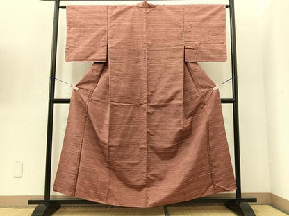 平和屋着物■上質な紬　横段文　正絹　逸品　BAAN8857wb