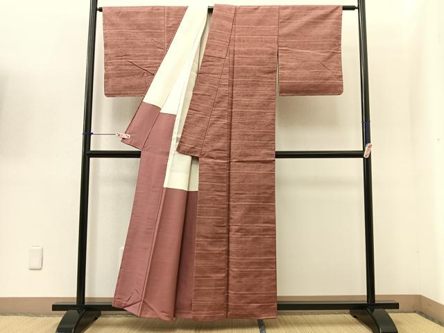 平和屋着物■上質な紬　横段文　正絹　逸品　BAAN8857wb