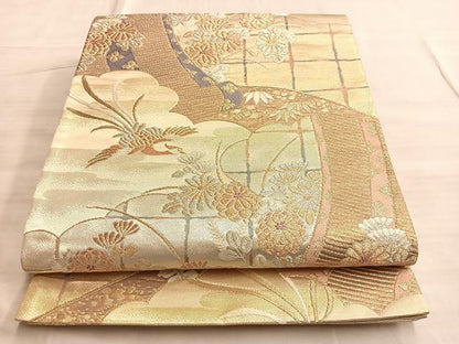 平和屋着物■六通柄袋帯 唐織 鳳凰絵巻草花文 金糸 正絹 逸品 BAAN8924du