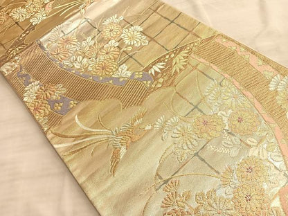 平和屋着物■六通柄袋帯 唐織 鳳凰絵巻草花文 金糸 正絹 逸品 BAAN8924du