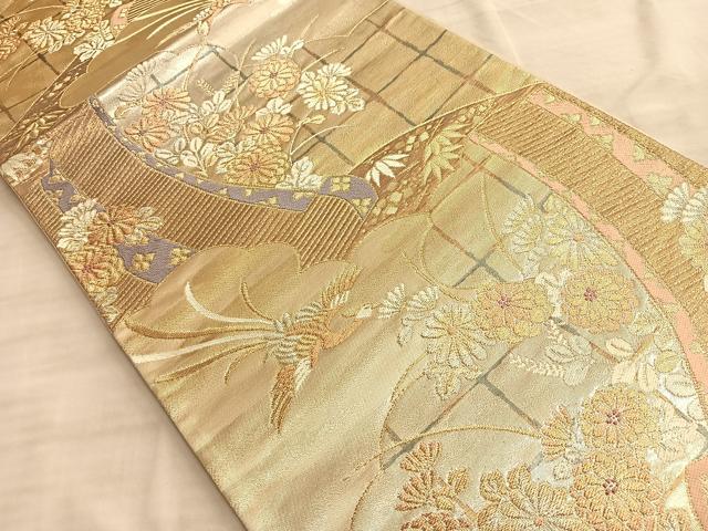 平和屋着物■六通柄袋帯 唐織 鳳凰絵巻草花文 金糸 正絹 逸品 BAAN8924du