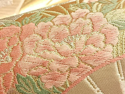 平和屋着物◎六通柄袋帯 唐織 扇面草花文 金銀糸 正絹 逸品 BAAN8927du