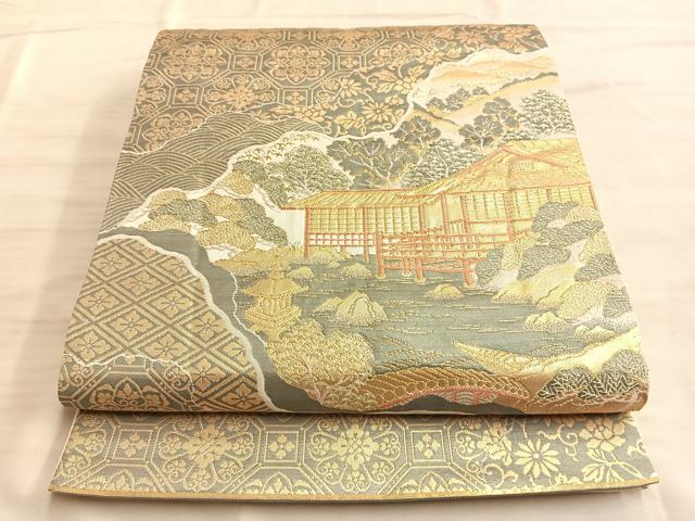 平和屋着物◎六通柄袋帯 唐織 総刺繍 蜀紅京景色 金糸 正絹 逸品 BAAN8931du