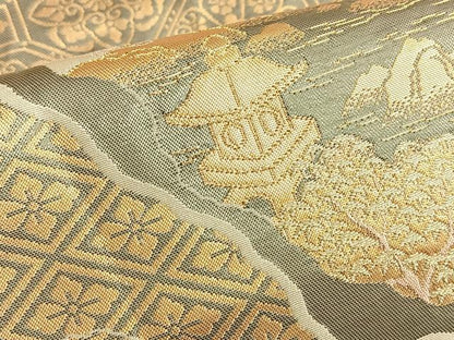 平和屋着物◎六通柄袋帯 唐織 総刺繍 蜀紅京景色 金糸 正絹 逸品 BAAN8931du