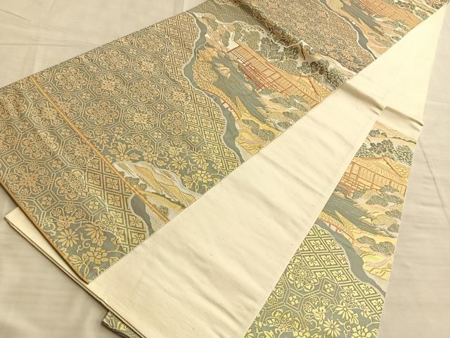 平和屋着物◎六通柄袋帯 唐織 総刺繍 蜀紅京景色 金糸 正絹 逸品 BAAN8931du