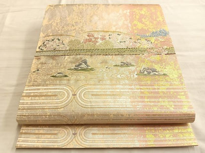 平和屋着物◎太鼓柄袋帯 唐織 竜安寺 名勝 金糸 引箔 正絹 逸品 BAAN8936du