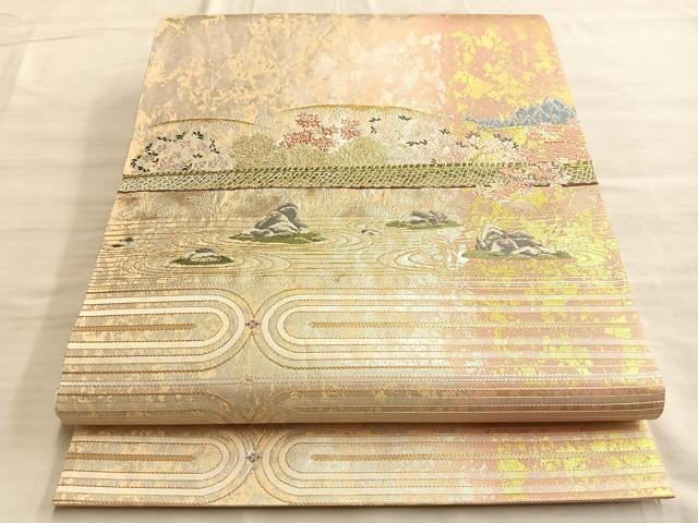 平和屋着物◎太鼓柄袋帯 唐織 竜安寺 名勝 金糸 引箔 正絹 逸品 BAAN8936du
