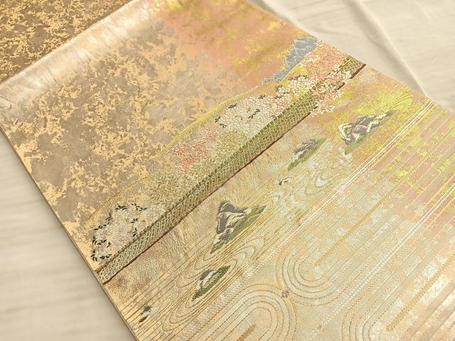平和屋着物◎太鼓柄袋帯 唐織 竜安寺 名勝 金糸 引箔 正絹 逸品 BAAN8936du