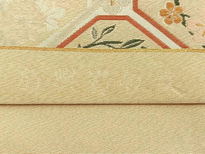 平和屋着物◎六通柄袋帯 扇興蜀紅文 金銀糸 正絹 逸品 BAAN8960du