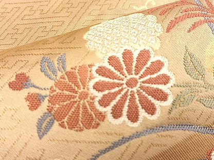 平和屋着物◎六通太鼓柄袋帯 唐織 エ霞草花文 金糸 正絹 逸品 BAAN8967du
