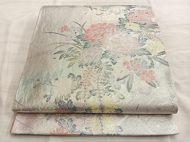 平和屋着物◎佐賀錦 六通柄袋帯 華浪漫 銀糸 正絹 逸品 BAAN8973du