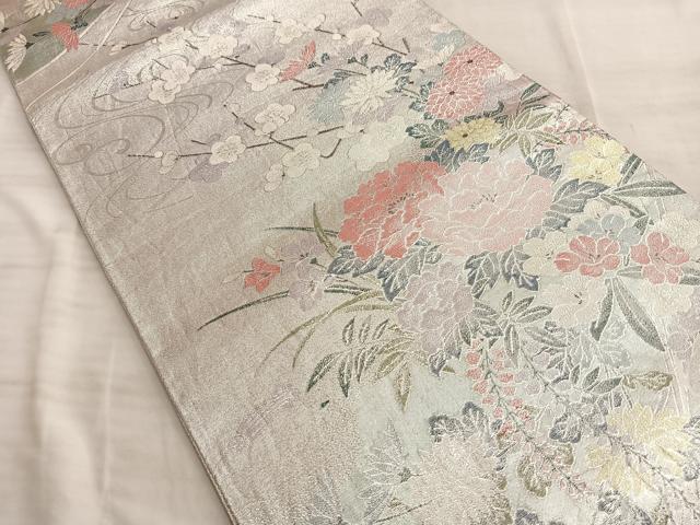 平和屋着物◎佐賀錦 六通柄袋帯 華浪漫 銀糸 正絹 逸品 BAAN8973du