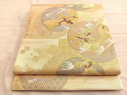 平和屋着物◎六通柄袋帯 唐織 流水松丸文 金糸 正絹 逸品 BAAN8975du
