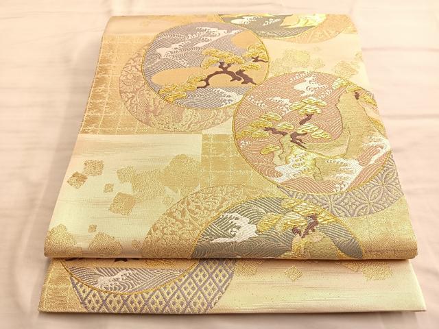 平和屋着物◎六通柄袋帯 唐織 流水松丸文 金糸 正絹 逸品 BAAN8975du