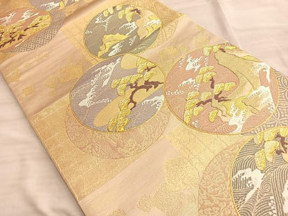 平和屋着物◎六通柄袋帯 唐織 流水松丸文 金糸 正絹 逸品 BAAN8975du