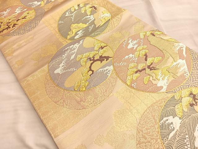 平和屋着物◎六通柄袋帯 唐織 流水松丸文 金糸 正絹 逸品 BAAN8975du
