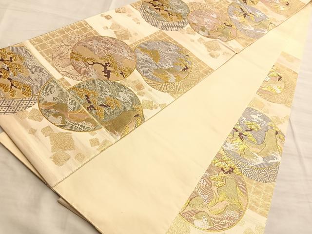 平和屋着物◎六通柄袋帯 唐織 流水松丸文 金糸 正絹 逸品 BAAN8975du