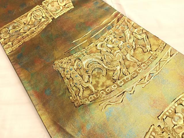 平和屋着物◎太鼓柄袋帯 桜蘭 金糸 正絹 逸品 BAAN8991du