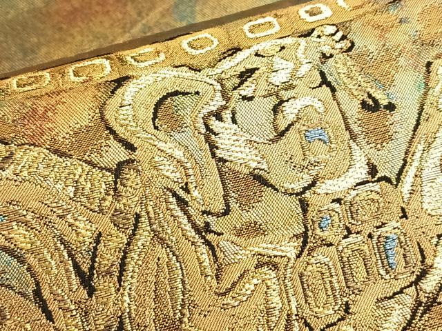 平和屋着物◎太鼓柄袋帯 桜蘭 金糸 正絹 逸品 BAAN8991du