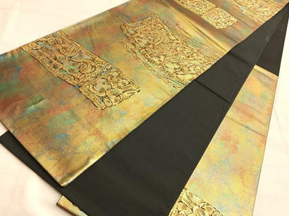 平和屋着物◎太鼓柄袋帯 桜蘭 金糸 正絹 逸品 BAAN8991du