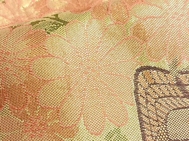 平和屋着物◎佐賀錦織 六通柄袋帯 御所車花文 金糸 正絹 逸品