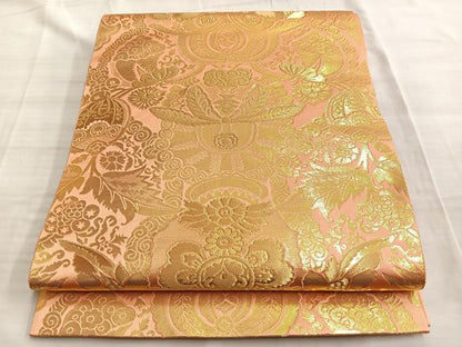平和屋着物◎全通柄袋帯 更紗文様 金糸 正絹 逸品 BAAO0037du