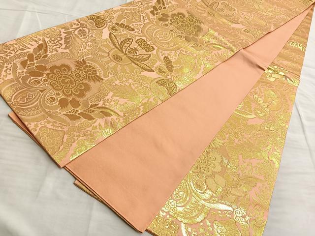 平和屋着物◎全通柄袋帯 更紗文様 金糸 正絹 逸品 BAAO0037du