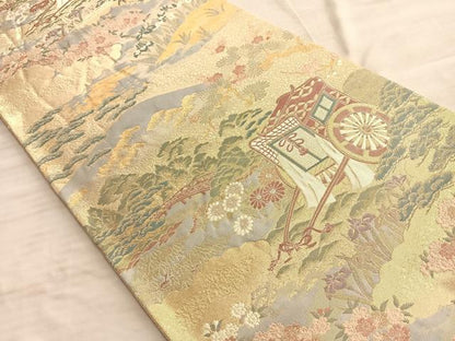平和屋着物◎六通柄袋帯 流水御所車花文 金糸 正絹 逸品 BAAO0041du