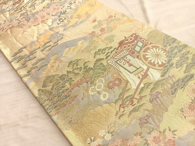 平和屋着物◎六通柄袋帯 流水御所車花文 金糸 正絹 逸品 BAAO0041du
