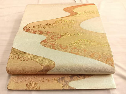 平和屋着物◎六通柄袋帯 摺箔明綴佐賀 金糸 正絹 逸品 BAAO0043du