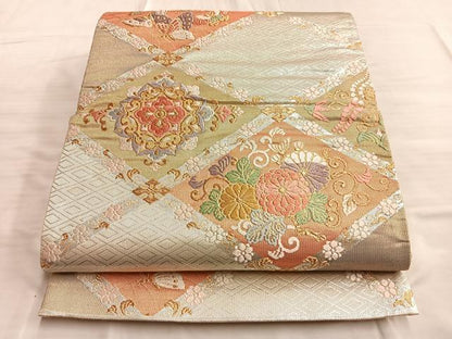 平和屋着物◎佐賀錦 六通柄袋帯 唐織 正倉院花蝶文 金銀糸 正絹 逸品 BAAO0067du