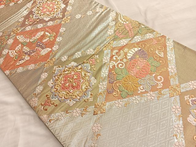 平和屋着物◎佐賀錦 六通柄袋帯 唐織 正倉院花蝶文 金銀糸 正絹 逸品 BAAO0067du